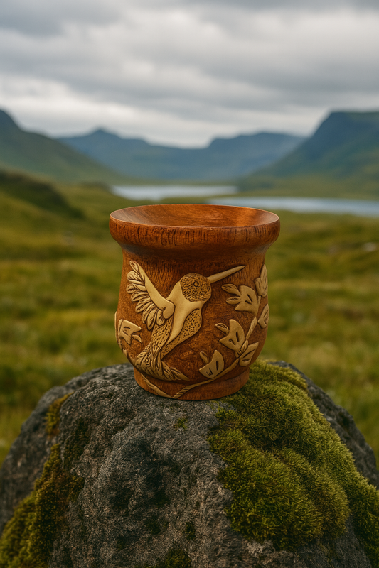 Brown Wooden Gourd with Bird Design